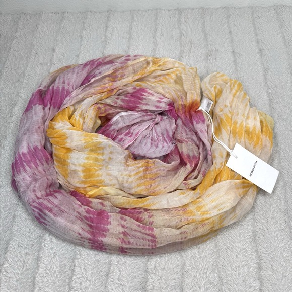 Nordstrom Modal Silk Scarf Fringe Ends Pink Yellow Tie Dye Lightweight READ - Picture 1 of 5